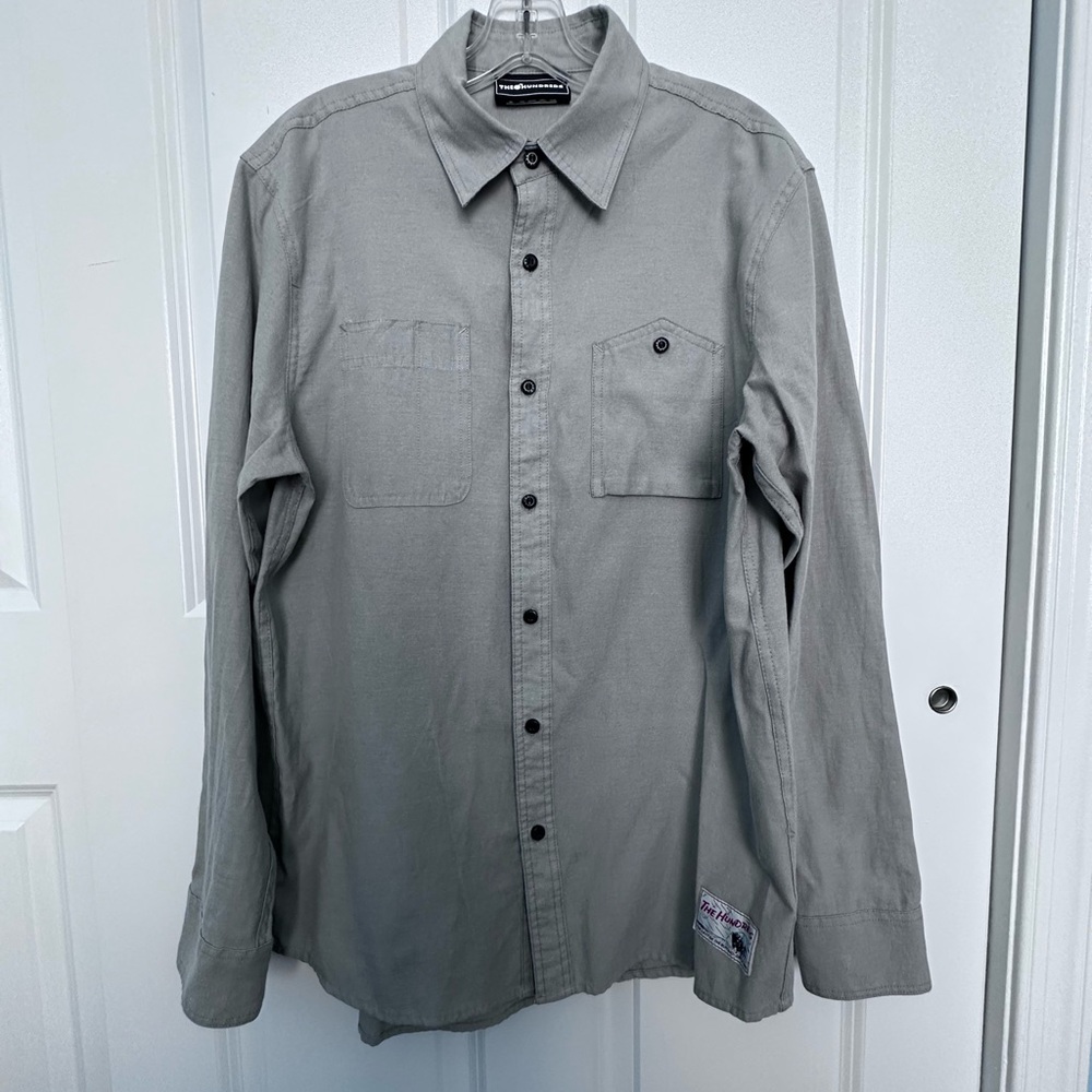 The Hundreds Men’s  Lt Gray Shirt Button Up Sz Large Streetwear Utility -Stain